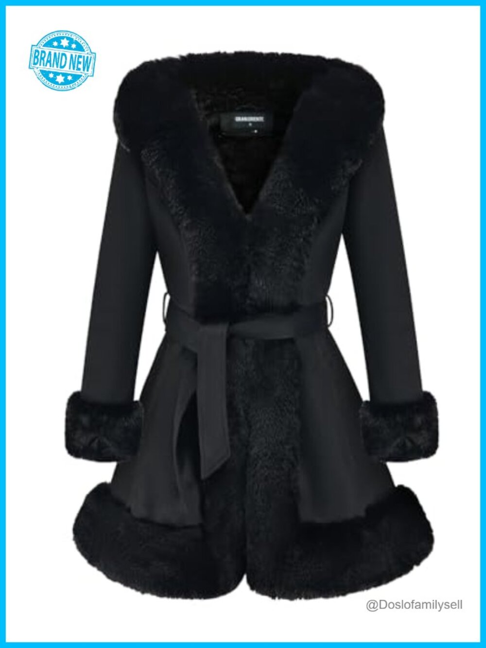 Faux Fur Leather Mid Length Winter Coat with Faux Fur Collar Slim Fit